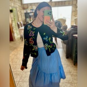 Michael Simon Embroidered Flower Floral Cardigan Size Medium